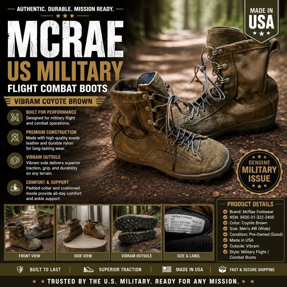 McRae US Military Flight Combat Boots Vibram Coyote Brown Mens 4W USA